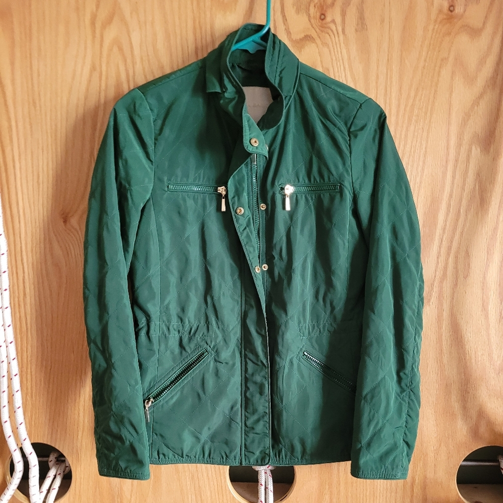 Zara Basic Gold Button Jacket Women Small Emerald Green
